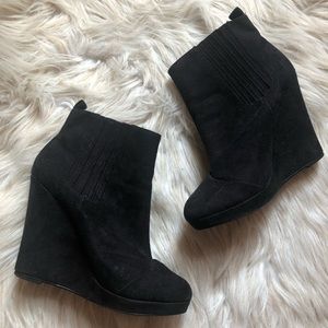 Black faux suede wedges